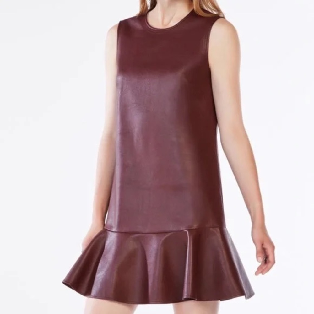 BCBGMaxAzria Sheridan Faux Leather Flounced Dress in Royal Port Size XXS